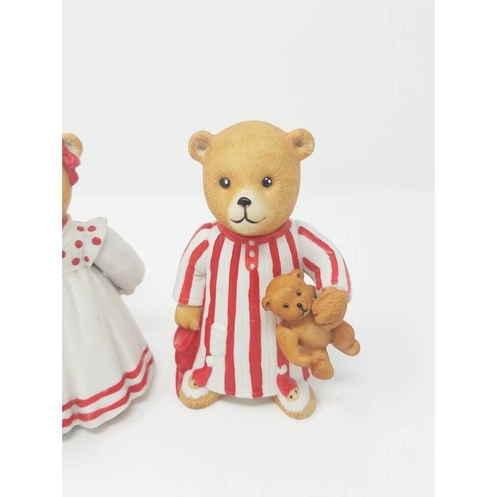 Vtg Schmid 1984 bears in pajamas PJ's figurine porcelain collectible set of 2 - Picture 3 of 5